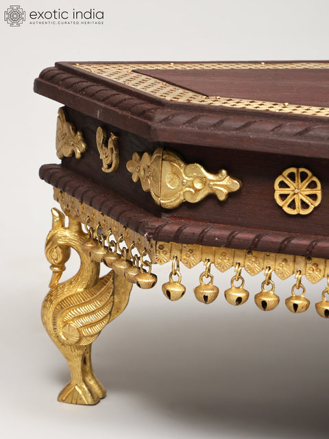 41" Large Designer Pedestal (Chowki) with Swan Legs | Wood and Brass