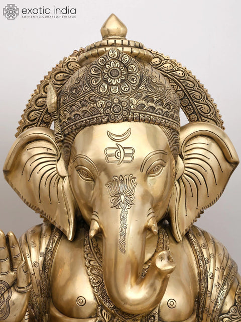 33" Large Fine Four Armed Blessing Lord Ganesha | Brass Statue