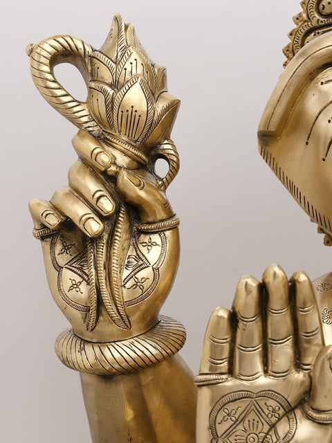 33" Large Fine Four Armed Blessing Lord Ganesha | Brass Statue