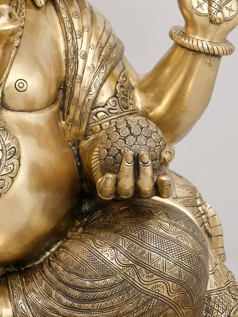 33" Large Fine Four Armed Blessing Lord Ganesha | Brass Statue