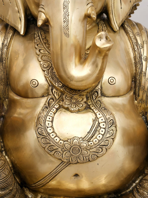 33" Large Fine Four Armed Blessing Lord Ganesha | Brass Statue