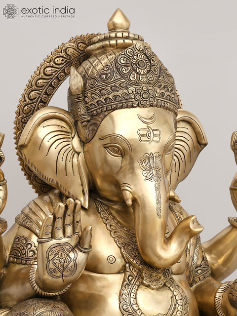 33" Large Fine Four Armed Blessing Lord Ganesha | Brass Statue