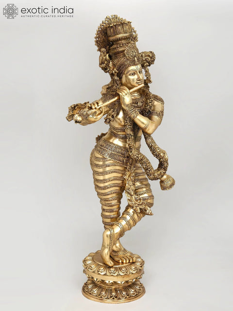 45" Large Superfine Lord Krishna Playing Flute | Brass Statue