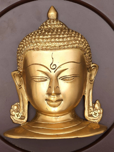 10" Brass Lord Buddha Wood Framed Sculpture | Wall Hanging
