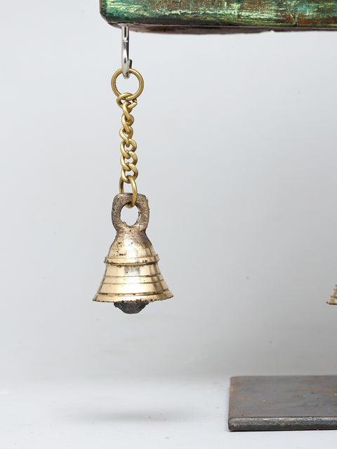 18" Sacred Kamadhenu Cow on Wood Base with Dangling Brass Bells