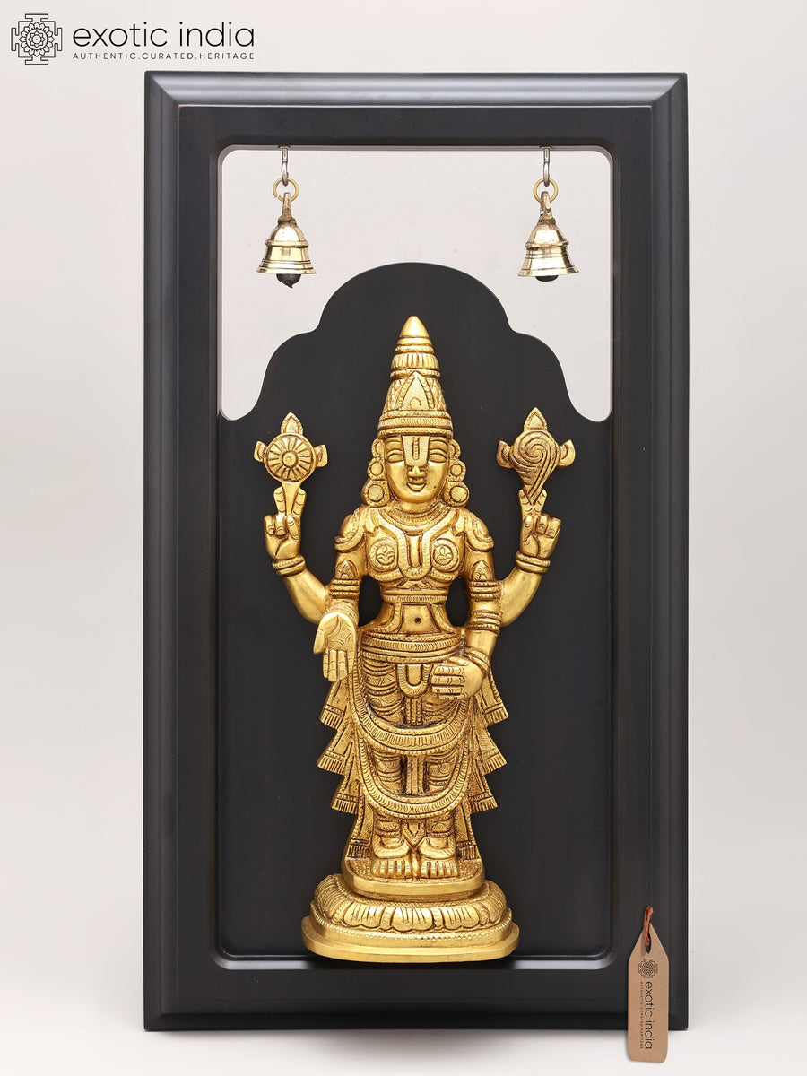 18" Brass Tirupati Balaji Venkateshvara Statue with Wood Frame