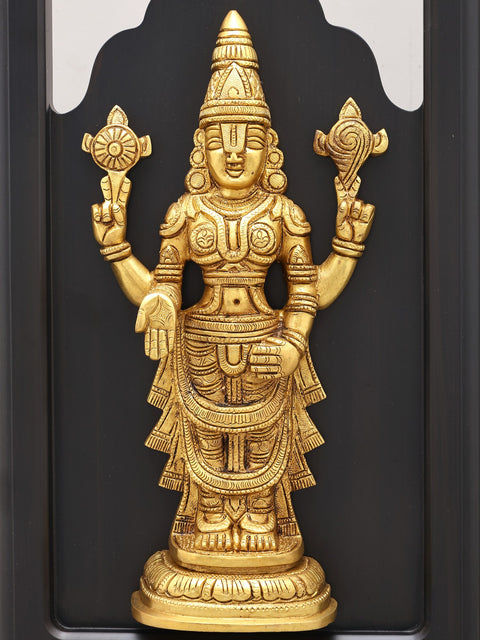 18" Wood Framed Tirupati Balaji (Venkateshvara) Statue in Brass | Wall Hanging