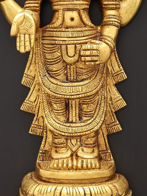 18" Wood Framed Tirupati Balaji (Venkateshvara) Statue in Brass | Wall Hanging