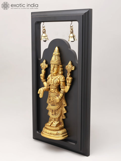 18" Wood Framed Tirupati Balaji (Venkateshvara) Statue in Brass | Wall Hanging