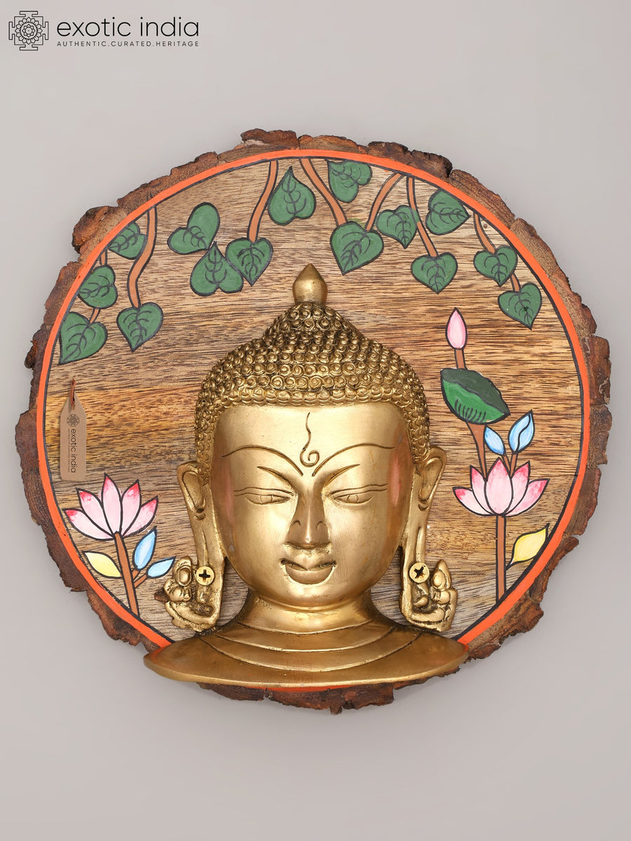 9" Gautam Buddha Face Brass Wall Hanging Sculpture