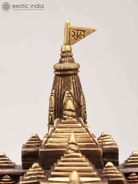 8" Brass Ayodhya Ram Mandir Statue on Wood Base
