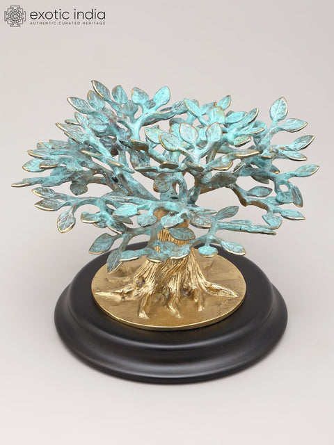 7" Decorative Brass Tree of Life on Wood Base | Table Decor