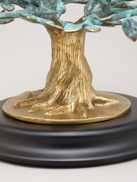 7" Decorative Brass Tree of Life on Wood Base | Table Decor