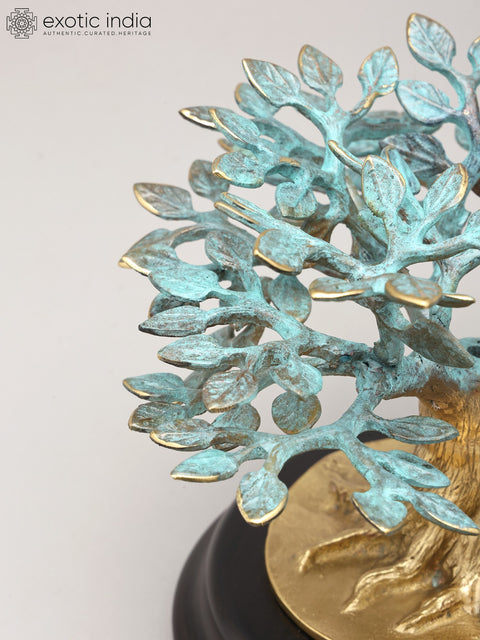 7" Decorative Brass Tree of Life on Wood Base | Table Decor