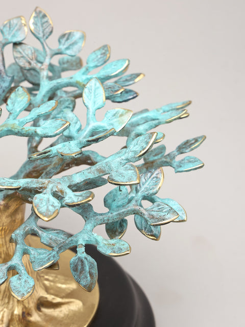 7" Decorative Brass Tree of Life on Wood Base | Table Decor