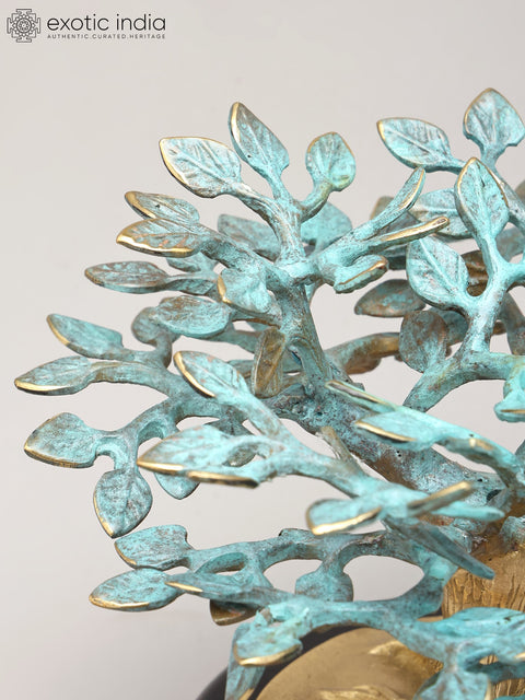 7" Decorative Brass Tree of Life on Wood Base | Table Decor