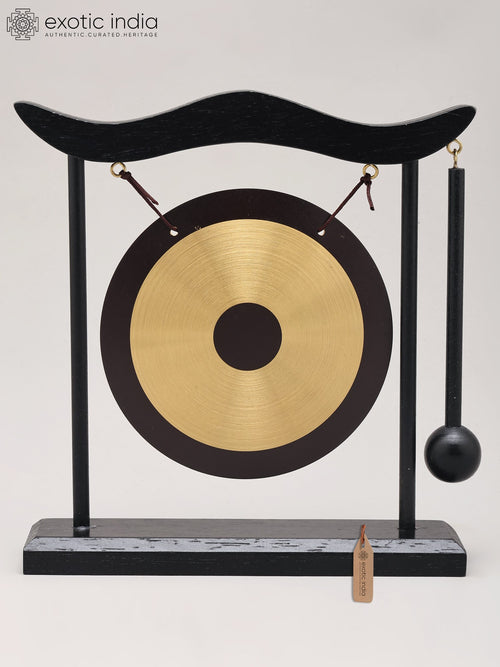 8" Brass Desktop Gong Statue with Wooden Stand and Mallet
