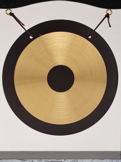 8" Decorative Brass Desktop Gong with a Wooden Stand and Mallet