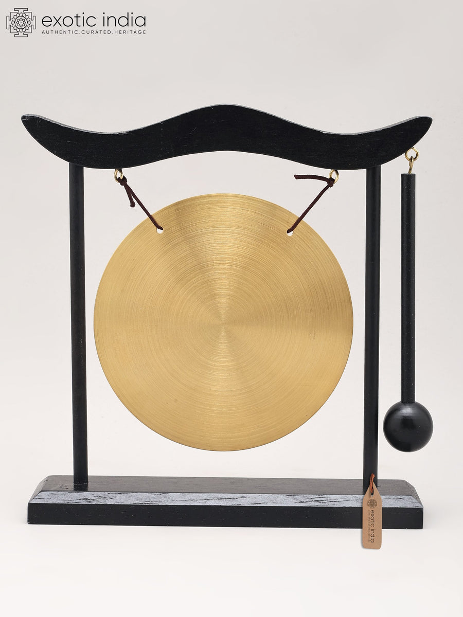 8" Brass Gong Statue with Wooden Stand and Mallet