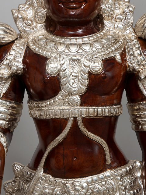 52" Large Superfine Tirupati Balaji (Lord Venkatehswara) Statue on Designer Pedestal | Premium Handcrafted Wood Carved Idol with Silver Cladding