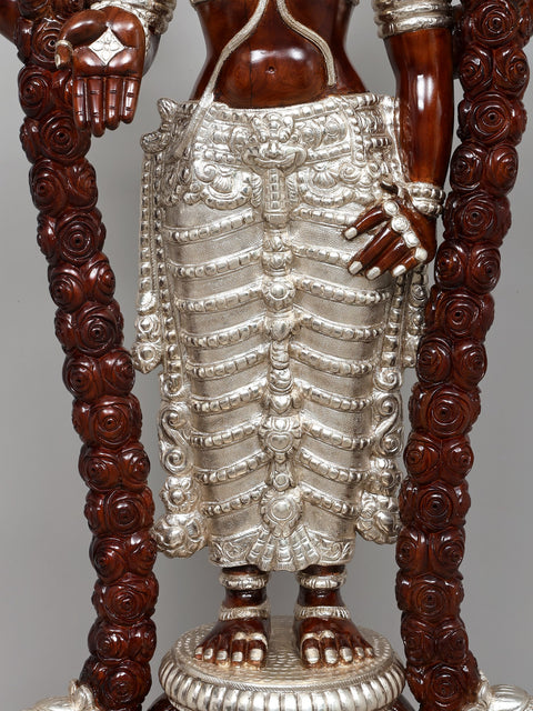 52" Large Superfine Tirupati Balaji (Lord Venkatehswara) Statue on Designer Pedestal | Premium Handcrafted Wood Carved Idol with Silver Cladding