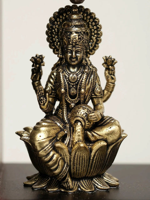 7” Divine Trio in Brass – Lakshmi Ganesha and Saraswati | Wood-Framed Wall Shrine | with Aesthetic Box