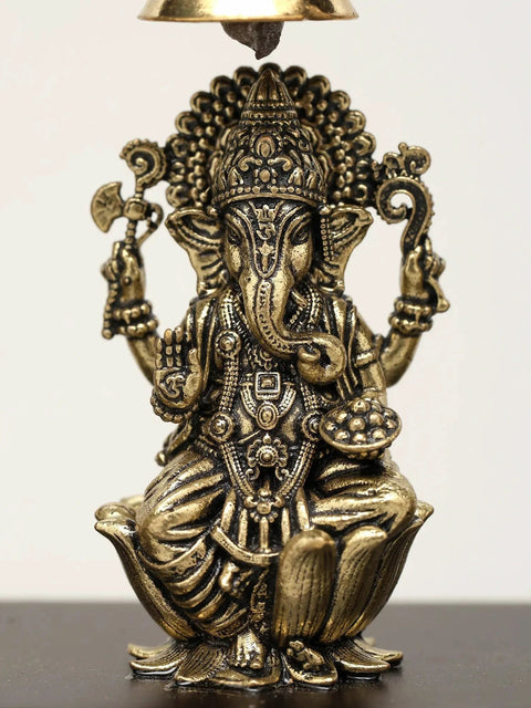7” Divine Trio in Brass – Lakshmi Ganesha and Saraswati | Wood-Framed Wall Shrine | with Aesthetic Box
