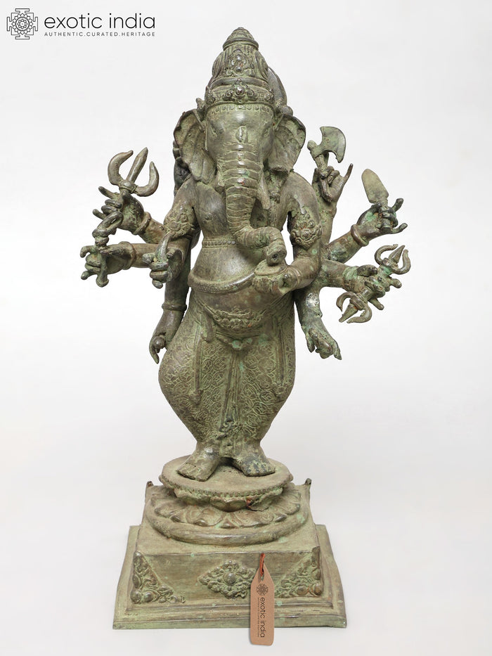 15" Eight Armed Ganesha Handmade Brass Statue