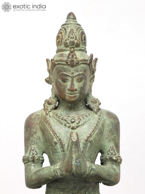 5" Small Crown Buddha Seated on Wood Base | Brass Statue