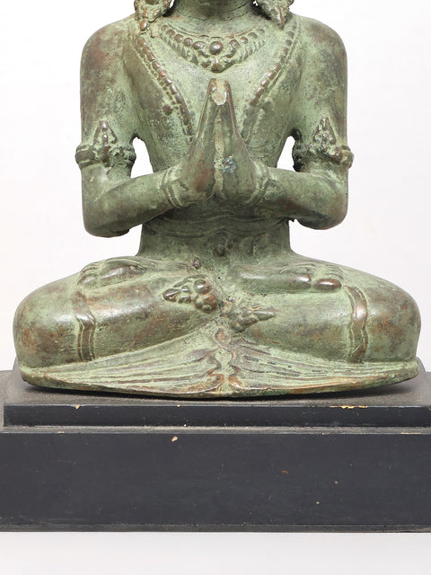 5" Small Crown Buddha Seated on Wood Base | Brass Statue