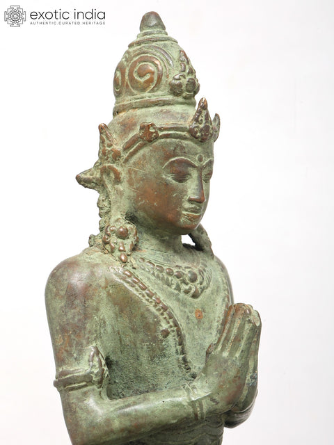 5" Small Crown Buddha Seated on Wood Base | Brass Statue