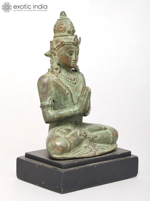 5" Small Crown Buddha Seated on Wood Base | Brass Statue