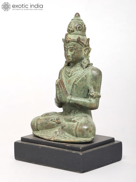 5" Small Crown Buddha Seated on Wood Base | Brass Statue