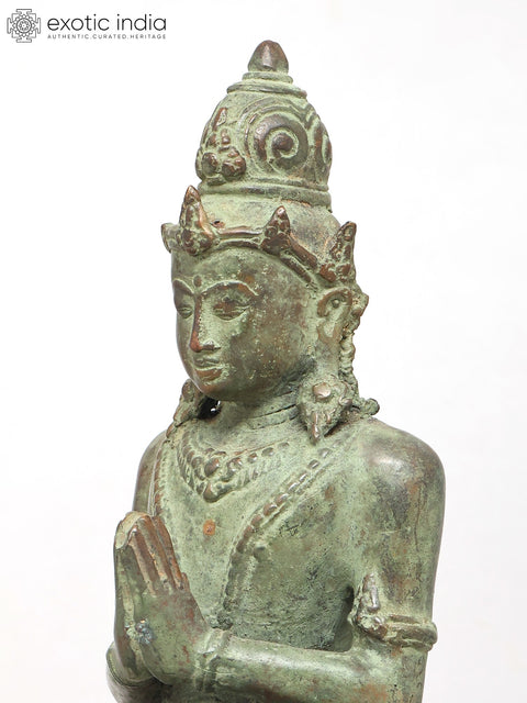 5" Small Crown Buddha Seated on Wood Base | Brass Statue