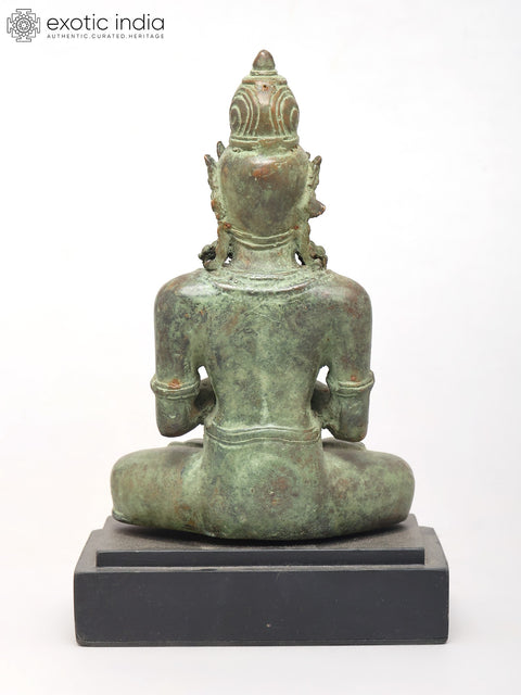 5" Small Crown Buddha Seated on Wood Base | Brass Statue