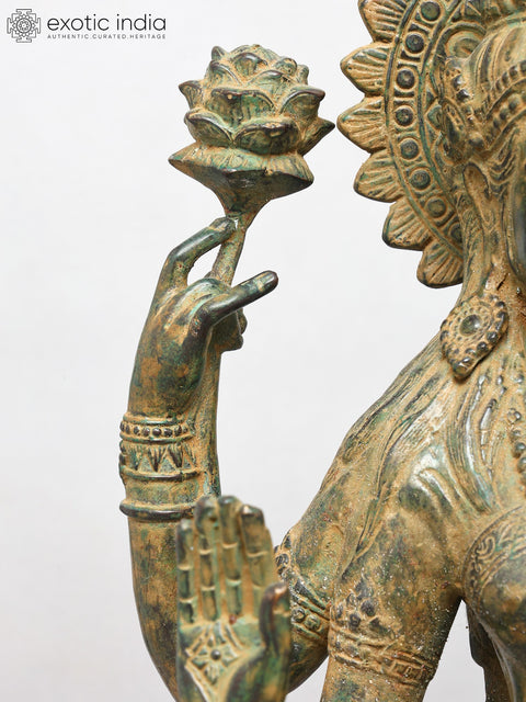 27" Standing Goddess Lakshmi with Wealth Pot | Brass Statue