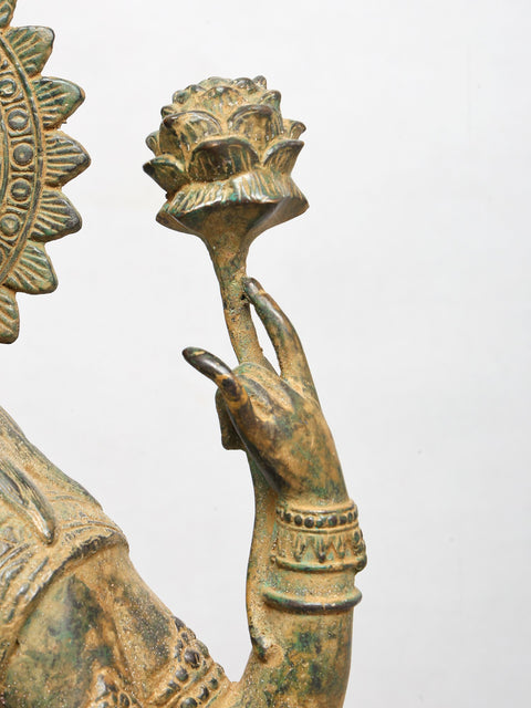 27" Standing Goddess Lakshmi with Wealth Pot | Brass Statue