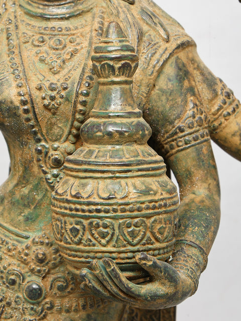 27" Standing Goddess Lakshmi with Wealth Pot | Brass Statue