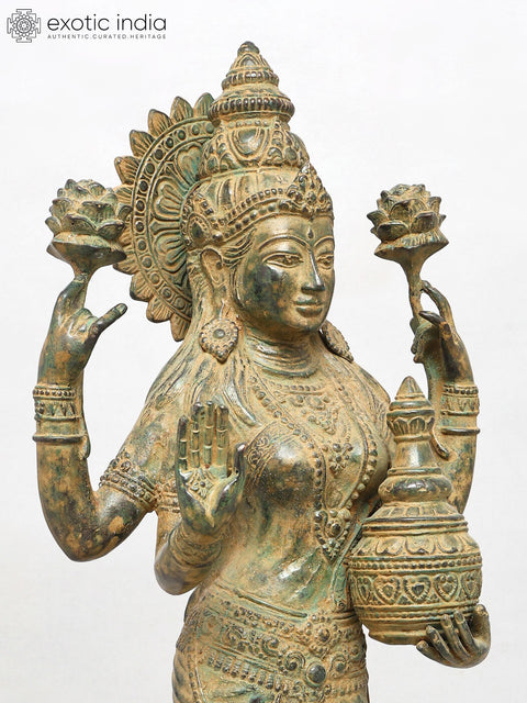 27" Standing Goddess Lakshmi with Wealth Pot | Brass Statue