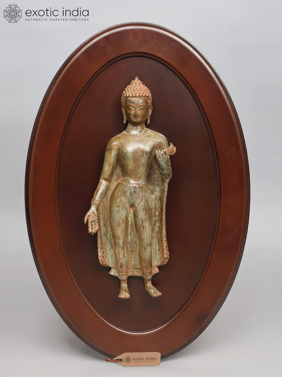 32" Standing Buddha Brass Statue Wall Hanging for Home Decor