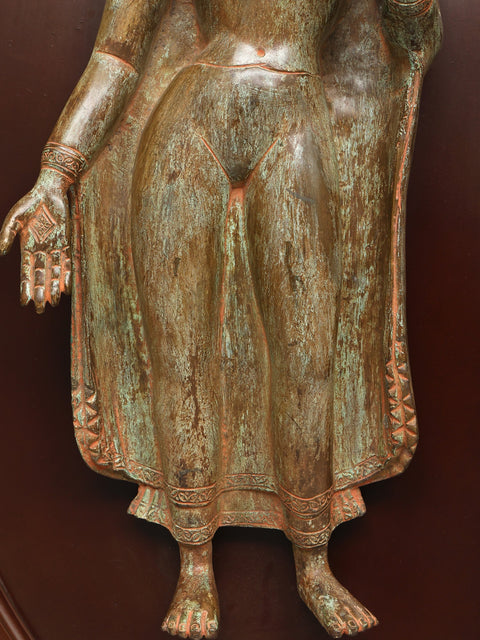 32" Framed Standing Buddha Statue in Brass | Wall Hanging