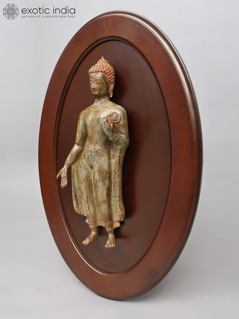 32" Framed Standing Buddha Statue in Brass | Wall Hanging