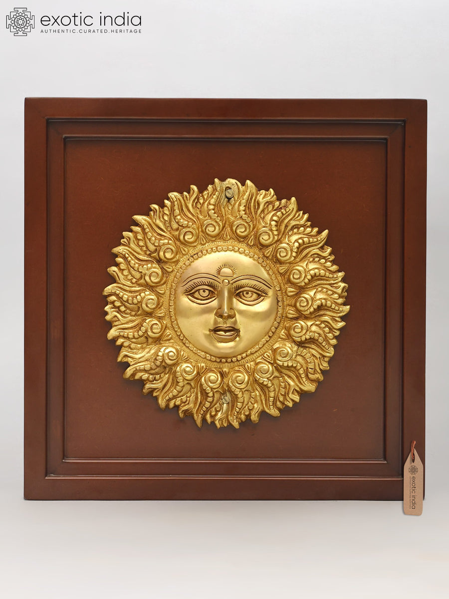 18" Sun God Surya Brass Wall Hanging Sculpture