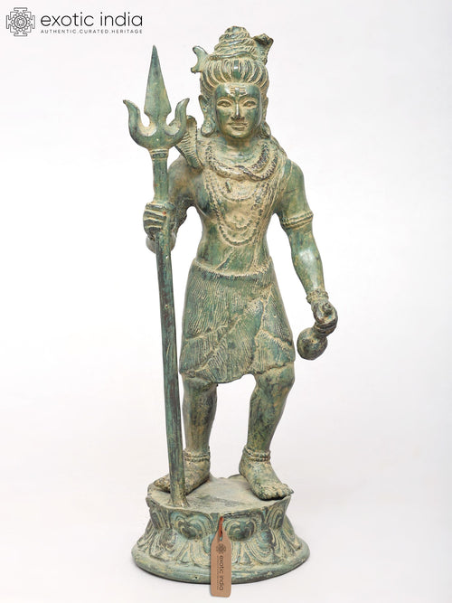 14" Standing Lord Shiva with Trident Brass Statue Handmade