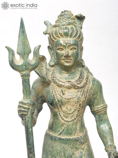 14" Standing Lord Shiva with Trident | Brass Statue