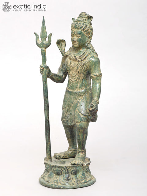 14" Standing Lord Shiva with Trident | Brass Statue