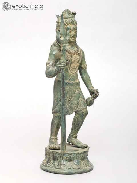 14" Standing Lord Shiva with Trident | Brass Statue