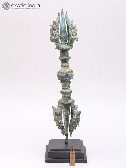 19" Brass Tibetan Buddhist Vajra Dorje Statue with Wood Stand
