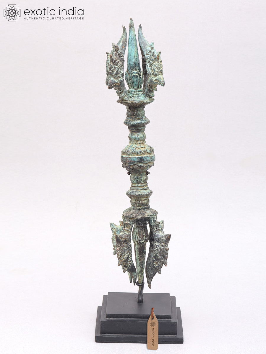 19" Brass Tibetan Buddhist Vajra Dorje Statue with Wood Stand