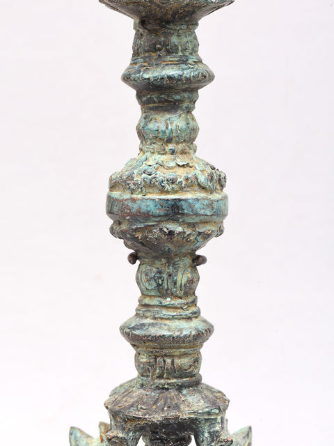 19" Brass Tibetan Buddhist Vajra Dorje on Wood Stand
